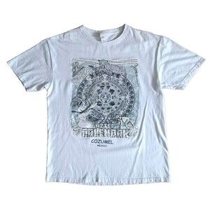 Aztec Calendar Cozumel Mexico Graphic T-Shirt Mens Medium White Animal Graphic
